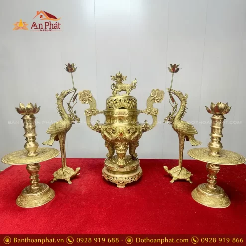 Combo Bộ Đỉnh Hạc Bằng Đồng Cao Cấp Mẫu Chữ Hán DT1091