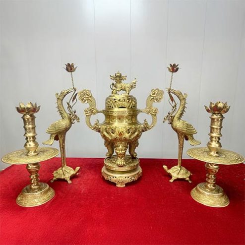 Combo Bộ Đỉnh Hạc Bằng Đồng Cao Cấp Mẫu Chữ Hán DT1091