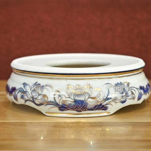 Đế Bát Hương Mẫu Hoa Sen Men Lam Vẽ Vàng Cao Cấp DT1050