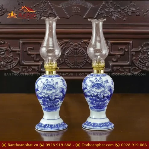 Đèn Dầu Dáng Xoài Men Lam Bát Tràng Cao Cấp Mẫu Mới DT1015