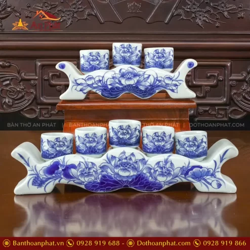 Kỷ Chén Thờ Men Lam Hoa Sen Bát Tràng DT1005