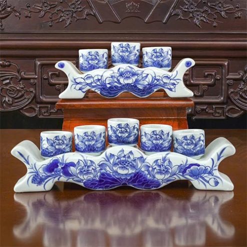 Kỷ Chén Thờ Men Lam Hoa Sen Bát Tràng DT1005