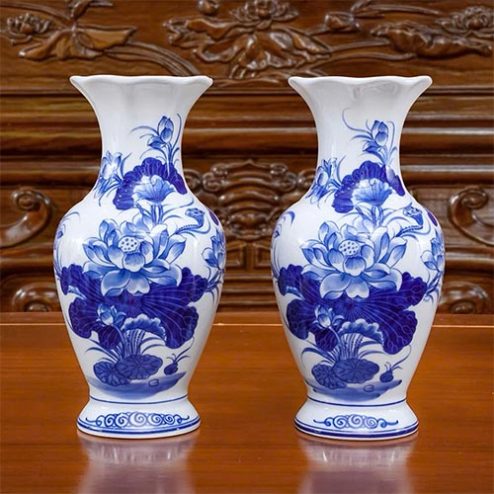 Lọ hoa Lượn Mẫu Hoa Sen Mới Men Lam Cao Cấp DT1033