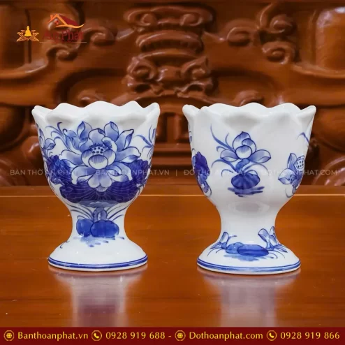 Ly Đựng Phật Thủ Hoa Sen Men Lam Bát Tràng DT1024