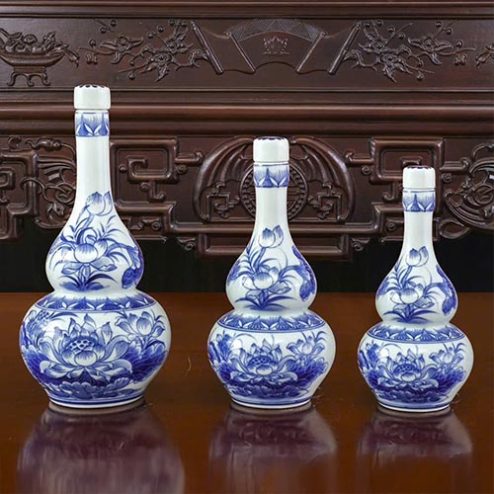 Nậm Rượu Bầu 2 Men Lam Bát Tràng Cao Cấp Mẫu Mới DT1013