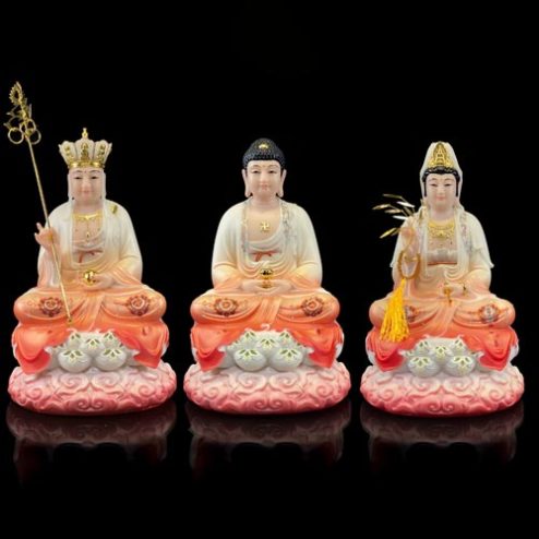 Tượng Ta Bà Tam Thánh Đế Mây Bột Đá Sơn Đỏ Cao Cấp T2366