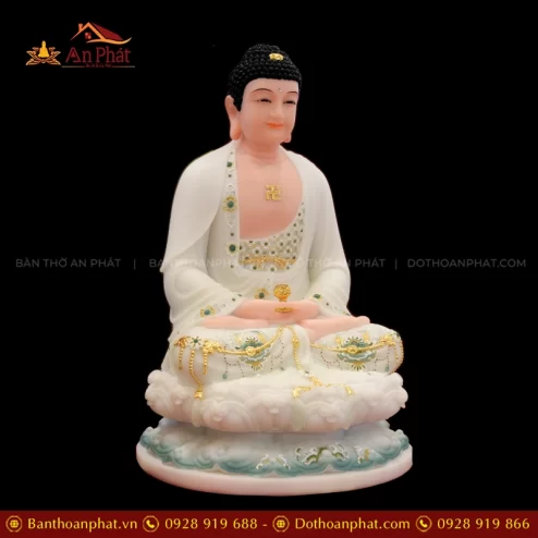 Tôn Tượng Bổn Sư Thích Ca Mâu Ni Tọa Đài Sen Đá Đài Loan Xanh trắng T2389