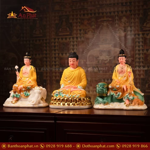 Tôn Tượng Hoa Nghiêm Tam Thánh ngồi đá đẹp