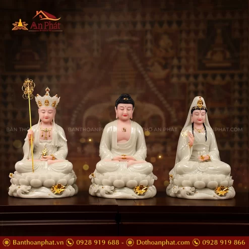 Tôn Tượng Ta Bà Tam Thánh Thạch Anh Men Xanh Ngọc Bảo T2423