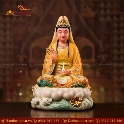 Tôn tượng Quan thế âm Bồ tát ngồi đá đẹp
