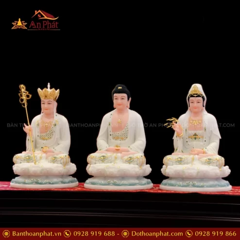 Tượng Ta Bà Tam Thánh ngồi đá đẹp