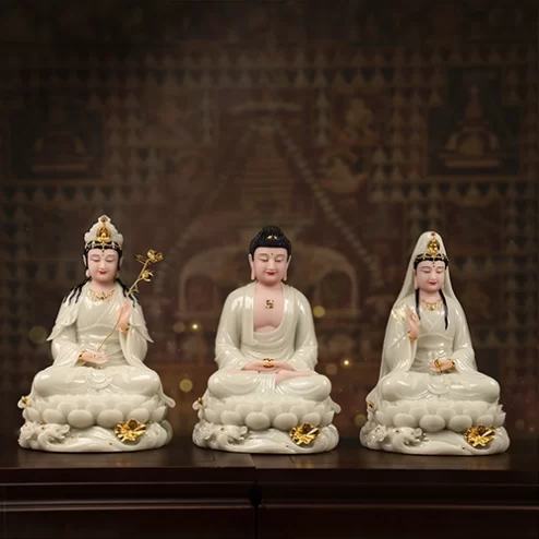 Tôn Tượng Tây Phương Tam Thánh Thạch Anh Men Xanh Ngọc Bảo T2425