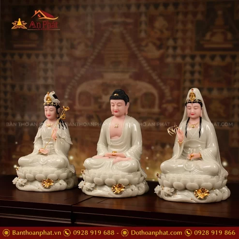 Tượng Tây Phương Tam Thánh ngồi đá đẹp