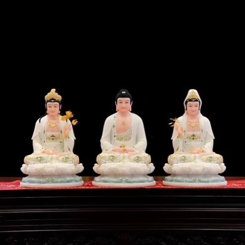 Tôn Tượng Tây Phương Tam Thánh Tọa Đài Sen Đá Đài Loan Xanh trắng T2385