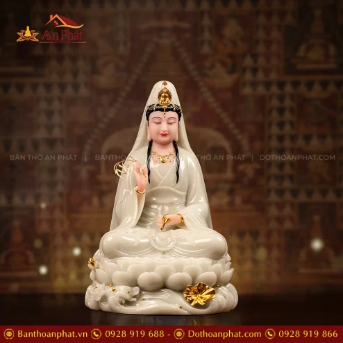 Tượng Phật Bà Quan Âm bằng đá ngồi đẹp