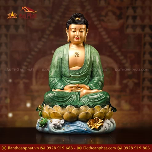 Tượng Bổn Sư Thích Ca Mâu Ni Ngọc Thạch phủ đồng Lục Bảo Vân T2411