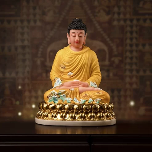 Tượng Bổn sư Thích Ca Mâu Ni Thạch Anh Kim Liên Hoàng Y T2412