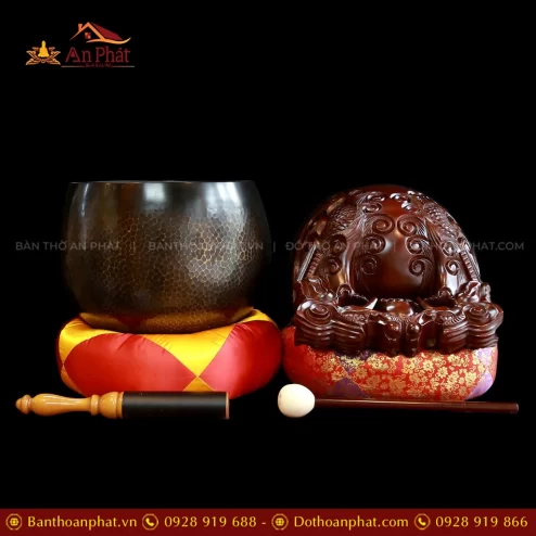 Bộ Chuông Đen Vảy Cá - Mõ Rồng Gỗ Thảo Hoa Lê 16inch AK11215