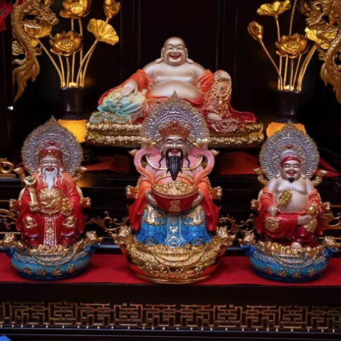 Bộ Tứ Phúc Ngọc Thạch Phủ Đồng Đỏ Đế Xanh Dương T2527