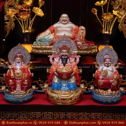 Bộ Tứ Phúc Ngọc Thạch Phủ Đồng Đỏ Đế Xanh Dương T2527