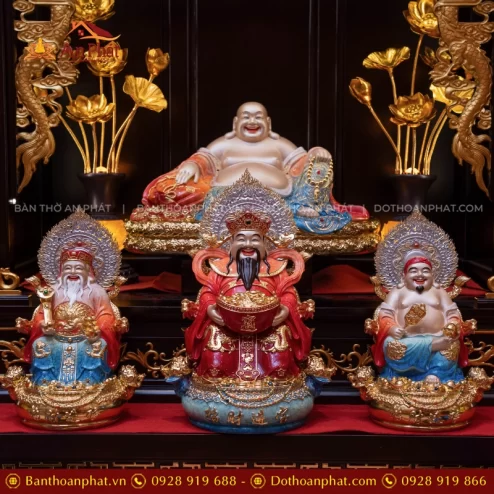 Bộ Tứ Phúc Ngọc Thạch Phủ Đồng Ngũ Sắc Ánh Vàng T2529