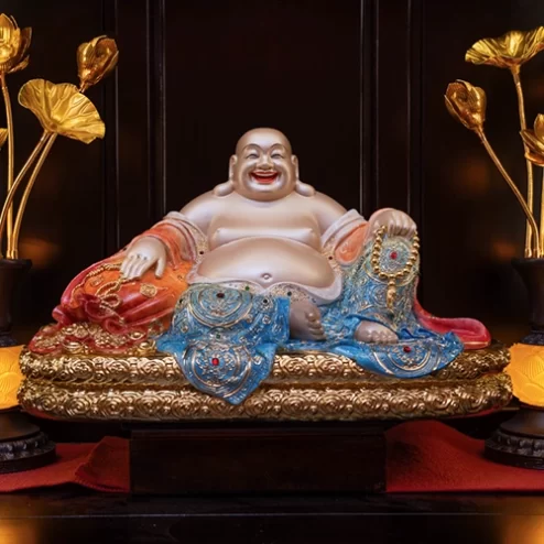 Tôn Tượng Di Lặc Ngọc Thạch Phủ Đồng Ngũ Sắc Ánh Vàng T2552