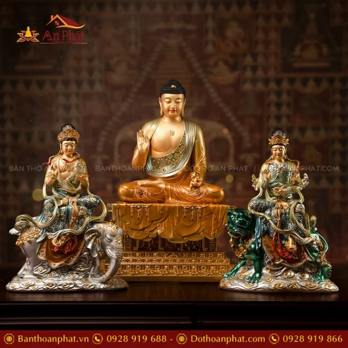 Tôn Tượng Hoa Nghiêm Tam Thánh Ngọc Thạch Phủ Đồng Lam Bảo Hoa T2433