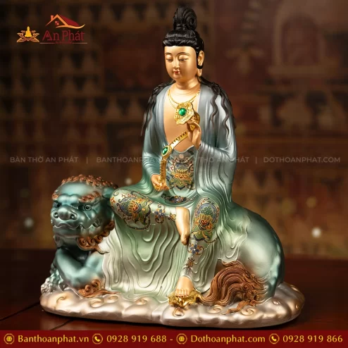 Tôn tượng Văn Thù Bồ tát ngồi đẹp bằng đồng