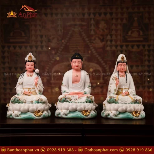 Tôn Tượng Tây Phương Tam Thánh Thạch Anh Ngọc Liên Bạch Y T2460
