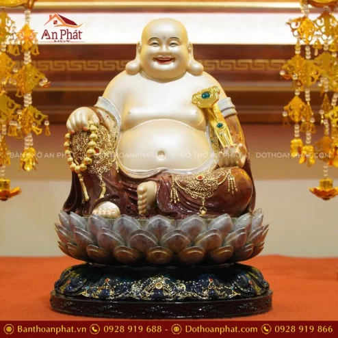Tượng Di Lặc ngồi đồng tọa Đài sen T2555