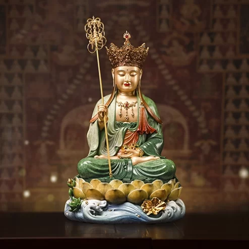 Tượng Địa Tạng Ngọc Thạch phủ đồng Lục Bảo Vân T2463