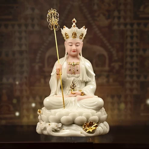 Tượng Địa Tạng Thạch Anh Men Xanh Ngọc Bảo T2462