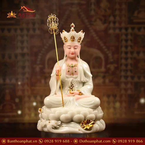 Tượng Địa Tạng Thạch Anh Men Xanh Ngọc Bảo T2462