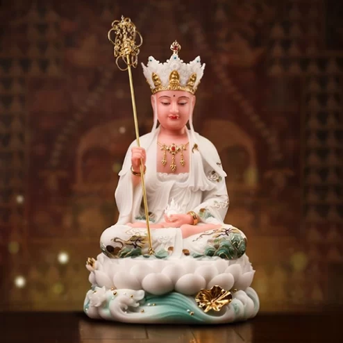 Tượng Địa Tạng Thạch Anh Ngọc Liên Bạch Y T2456