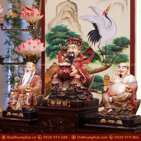 Tượng 3 Ông Thần Tài Ông Địa Thần Tiền ngồi đồng đẹp