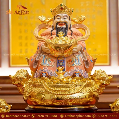 Tượng Thần Tiền Quan Lộc Ngồi Đồng Dát Vàng T2498