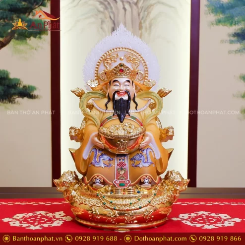 Tượng Thần Tiền Quan Lộc Song Long Ngọc Thạch Phủ Đồng Dát Vàng T2479