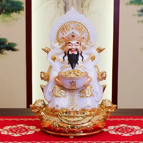 Tượng Thần Tiền Quan Lộc Song Long Ngọc Thạch Phủ Đồng Dát Vàng T2480