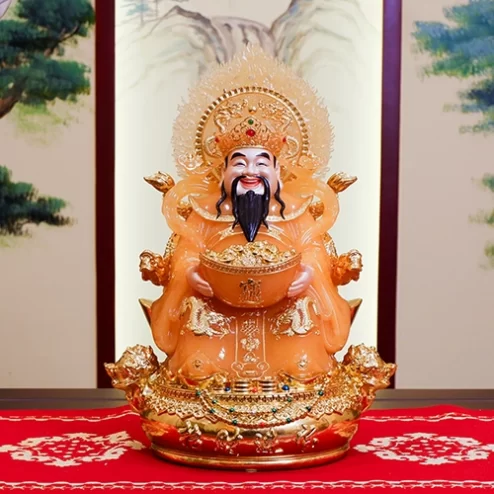 Tượng Thần Tiền Quan Lộc Song Long Ngọc Thạch Phủ Đồng Dát Vàng T2508