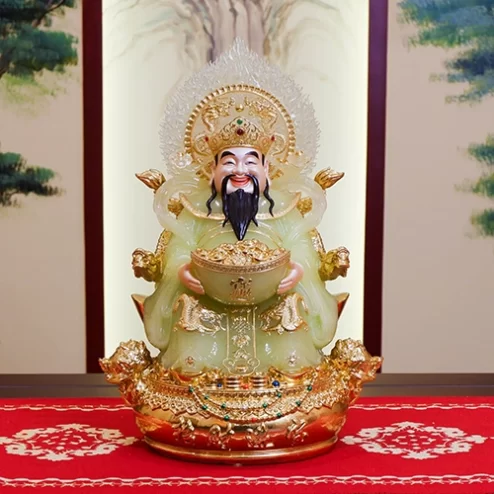 Tượng Thần Tiền Quan Lộc Song Long Ngọc Thạch Phủ Đồng Dát Vàng T2523