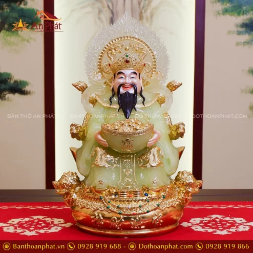 Tượng Thần Tiền Quan Lộc Song Long Ngọc Thạch Phủ Đồng Dát Vàng T2523