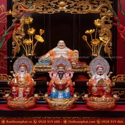 Tượng Tứ Phúc Ngọc Thạch Phủ Đồng Đỏ Hổ Phách T2530