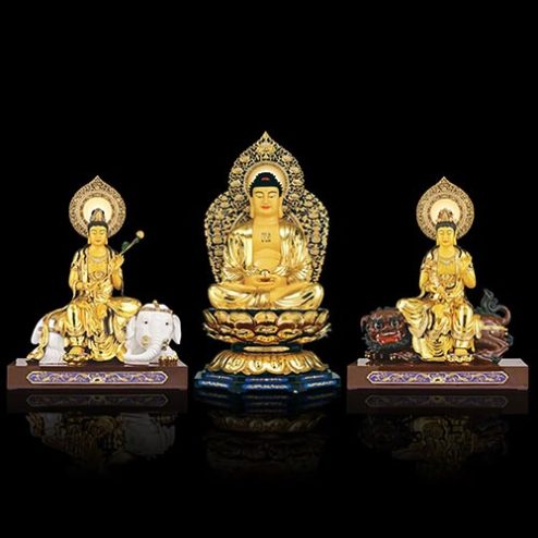 Bộ Tượng Hoa Nghiêm Tam Thánh Đồng Dát Vàng Cao Cấp T2712