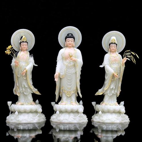 Bộ Tượng Phật Tây Phương Tam Thánh Bột Đá Xanh Ngọc Cao Cấp Dáng Đứng T2488