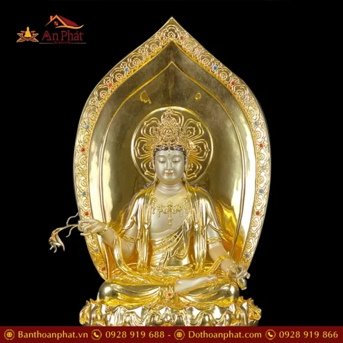 bo tuong phat tay phuong tam thanh dong dat vang dang ngoi de kim cang t253100002