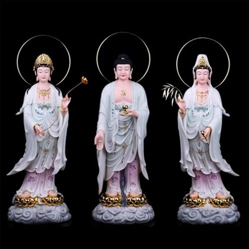 Bộ Tượng Phật Tây Phương Tam Thánh Đứng Bột Đá Đài Sen Cao Cấp Nhập Khẩu T2473