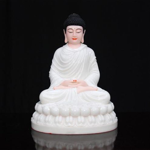 Tượng Bổn Sư Thích Ca Bột Đá Trắng Ngồi Đài Sen Tĩnh Tâm T2617