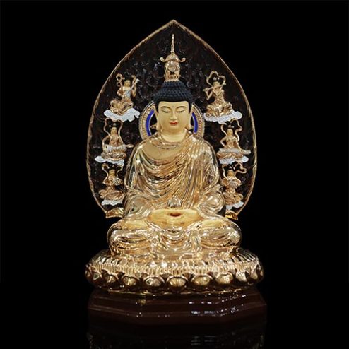 Tượng Bổn Sư Thích Ca Đồng Có Lá Đề 8 Cạnh Ngồi Đài Sen Nhập Khẩu T2631