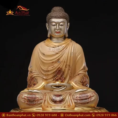 tuong bon su thich ca mau ni phat bang dong ve son cao cap dang ngoi dai sen t262800003