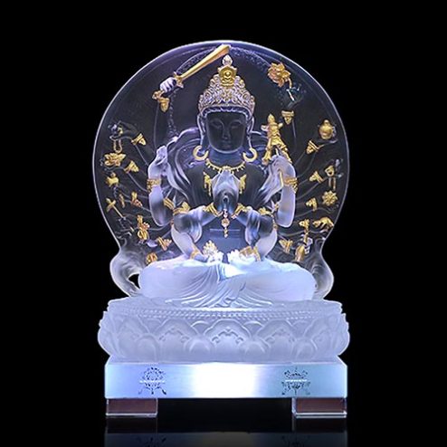 Tượng Chuẩn Đề Bồ Tát Lưu Ly Trắng Viền Vàng Cao Cấp Nhập Khẩu T2708